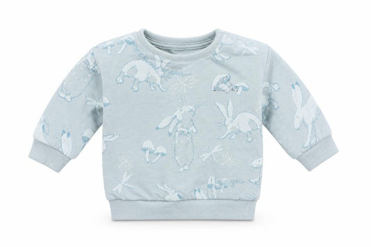 Front view of George girls’ blue geometric jersey jumper, size 0-3, months - rabbit