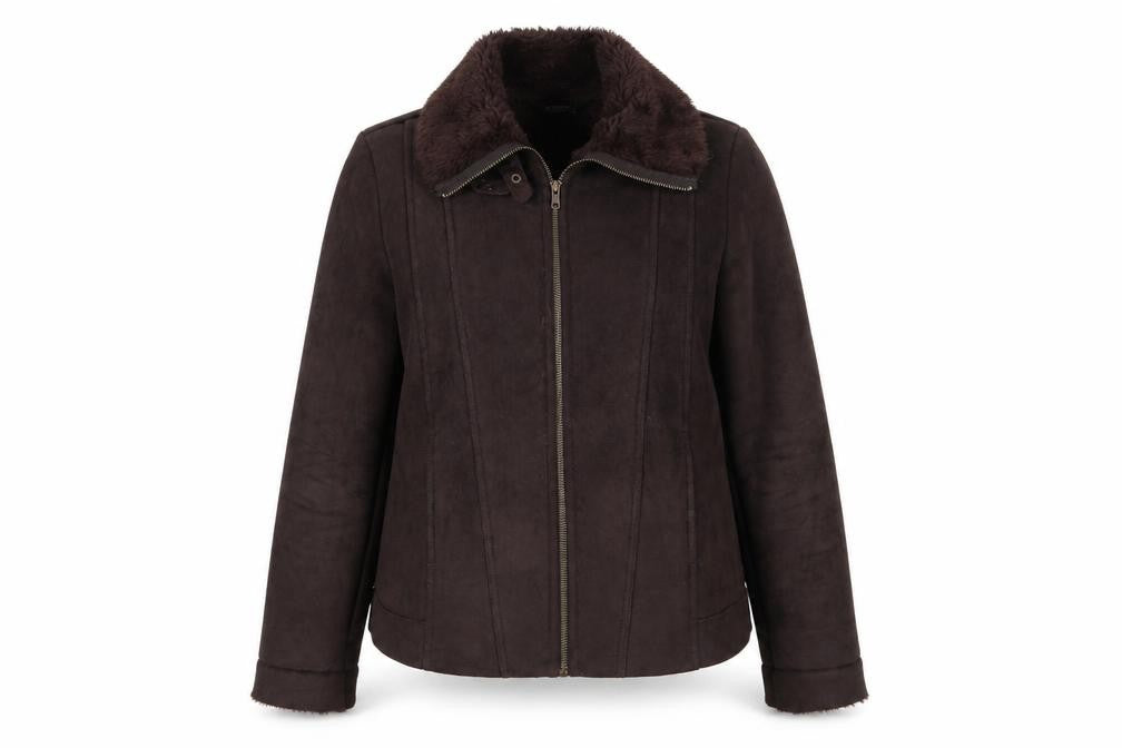Front view of Bonmarché women’s brown jacket coat, size UK 16