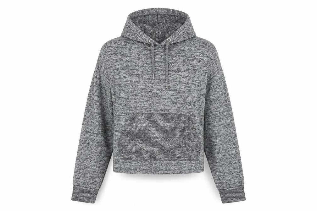 Front view of Primark women’s grey pullover hoodie, size S