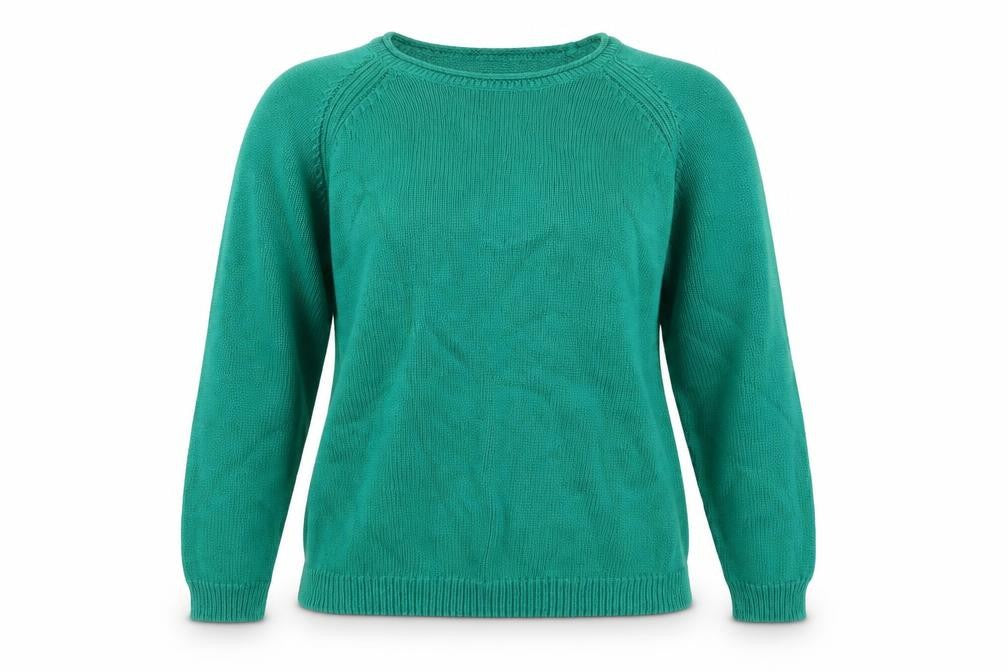 Front view of Isle women’s green jumper, size S