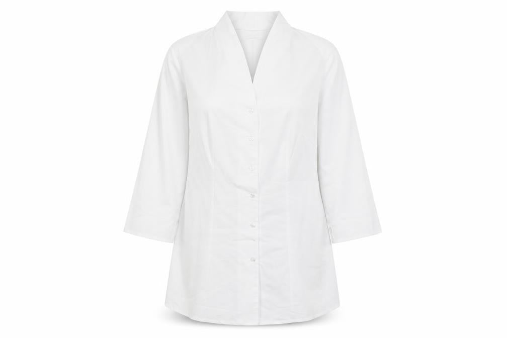Front view of BCP Collection women’s white basic button-up, size UK 14
