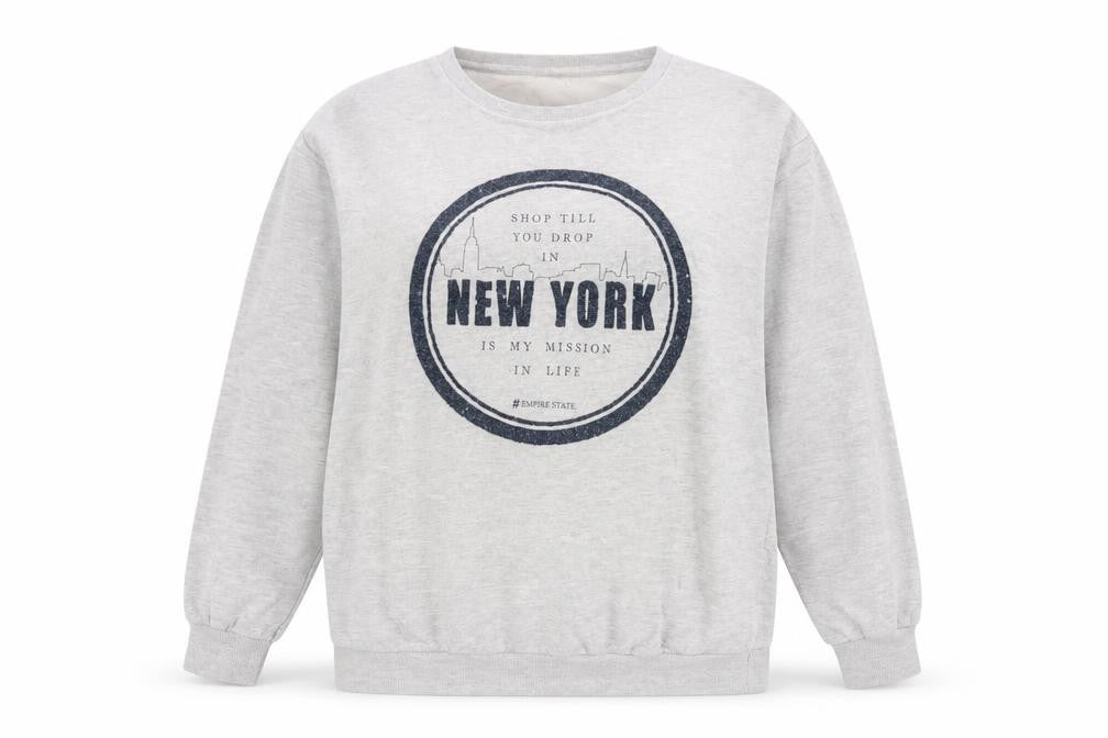 Front view of Lustre women’s grey pullover sweatshirt, size UK 12, - new york