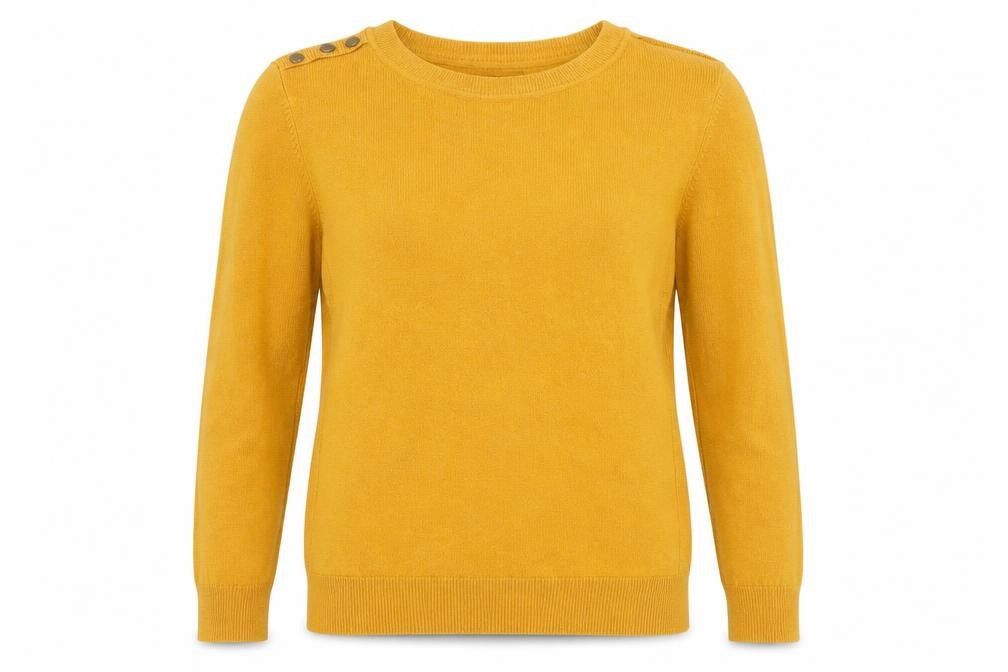 Front view of Primark women’s yellow knit jumper, size UK 12