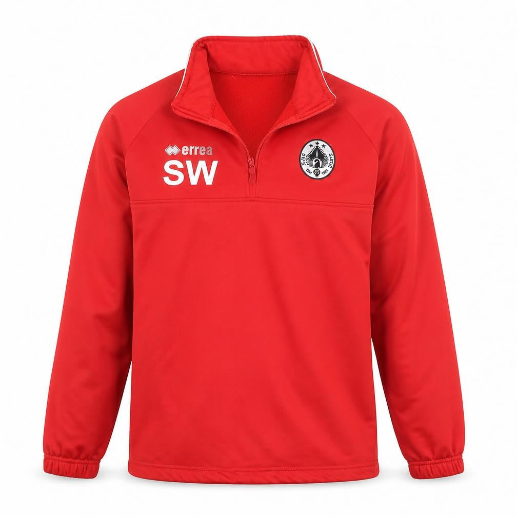 Front view of Errea men’s red jumper, size M