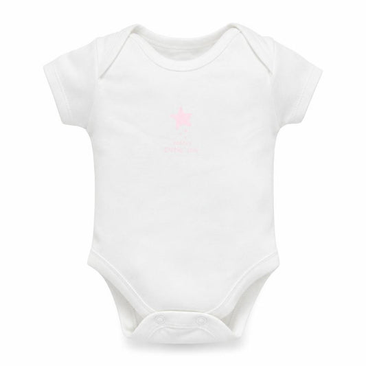 Front view of Primark girls’ white babygrow one-piece, size 0-3, months