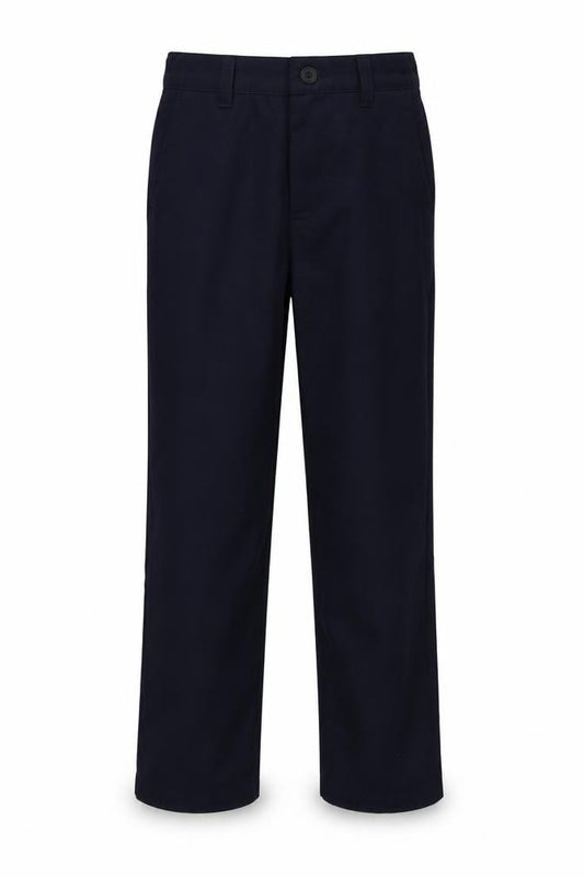 Front view of 65 outlaws boys’ blue chino trousers, size 8-9, years
