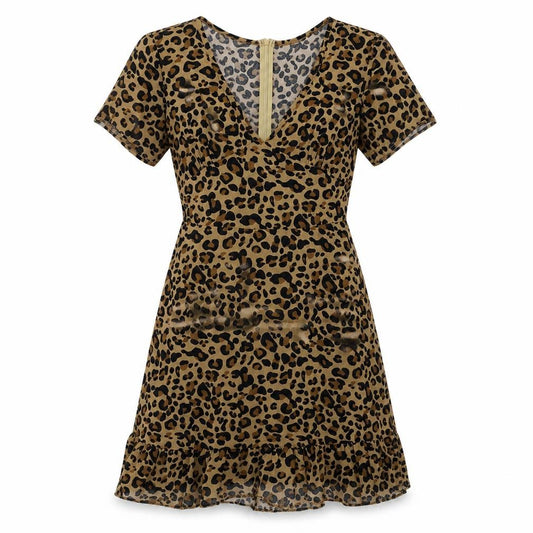 Front view of women’s brown animal print bodycon, size M