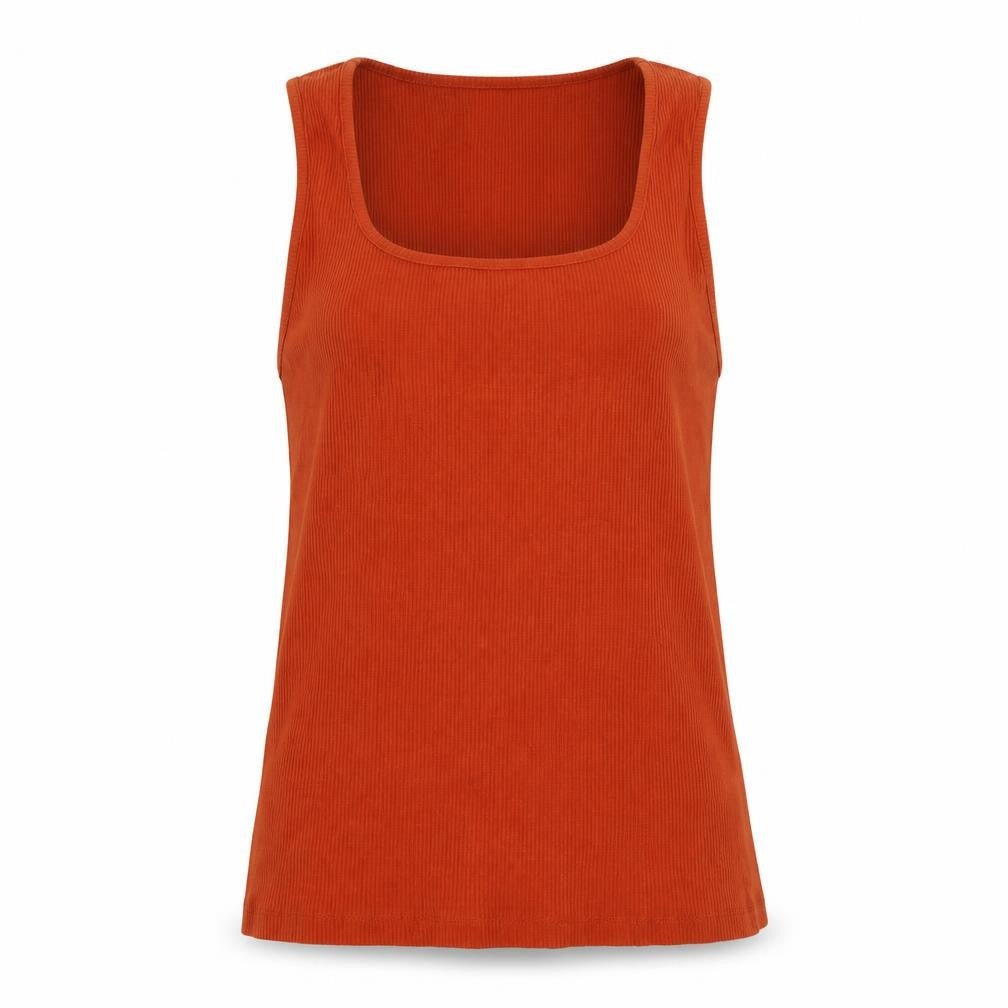 Front view of Peacocks women’s orange basic tank, size UK 12