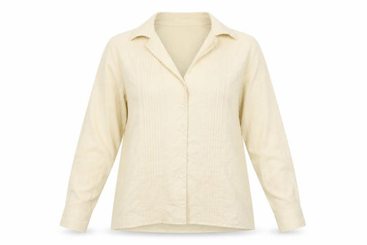 Front view of Marks & Spencer women’s beige basic button-up, size UK 12