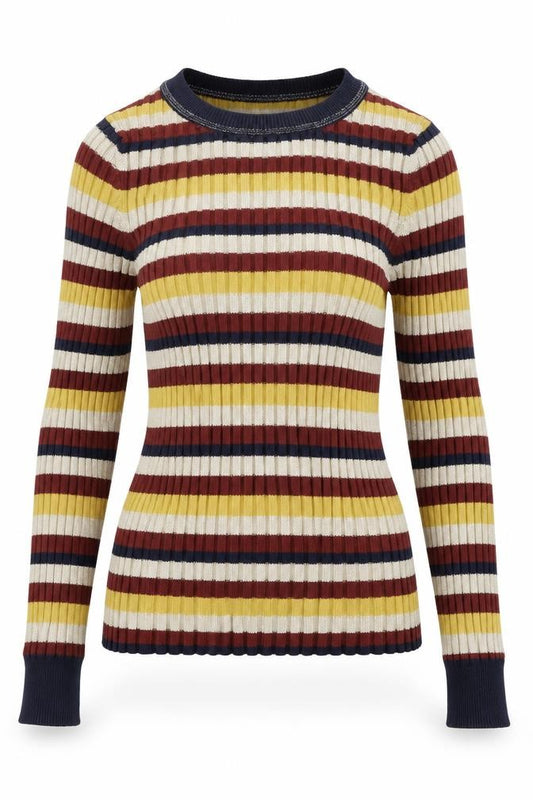 Front view of Next women’s multicoloured striped jumper, size UK 12