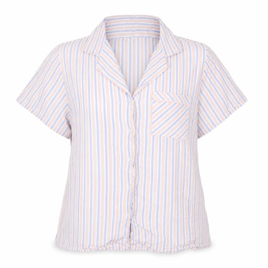 Front view of Matalan women’s multicoloured striped top pyjama top, size UK 16