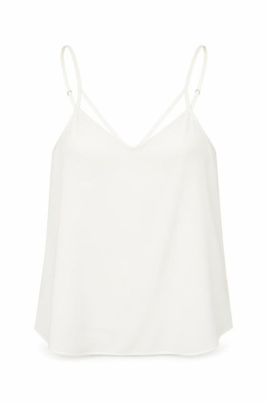 Front view of River Island women’s white basic tank, size UK 6