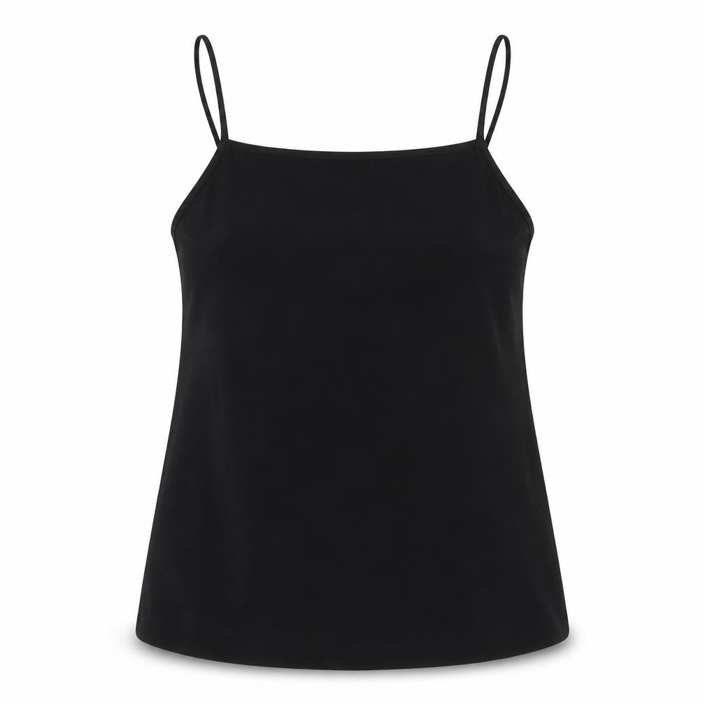 Front view of ASOS women’s black basic tank, size UK 10