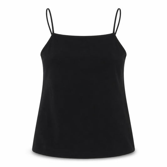 Front view of ASOS women’s black basic tank, size UK 10
