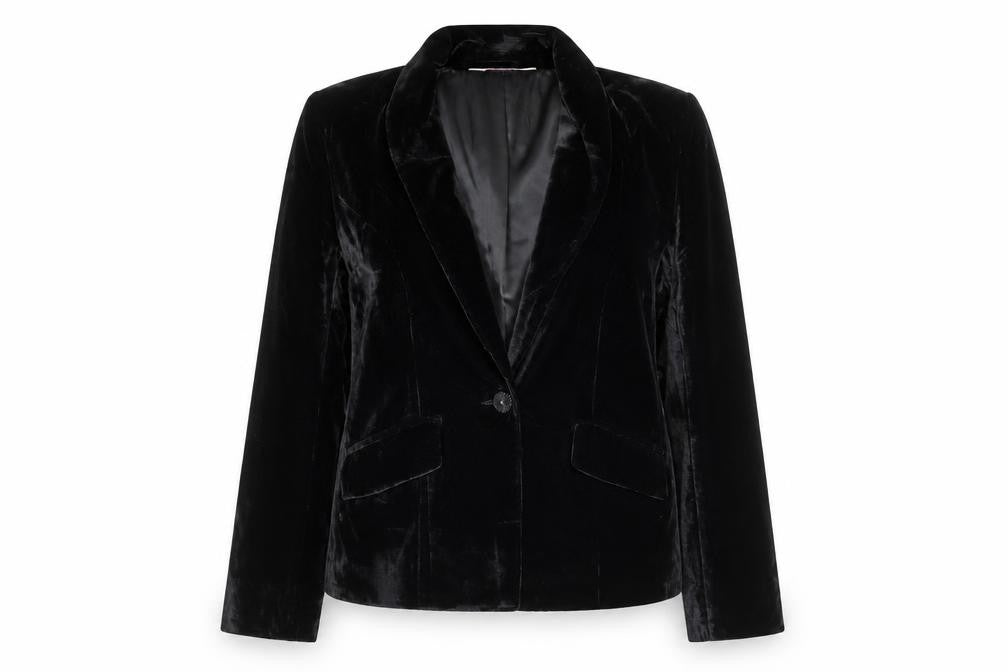 Front view of Bonmache women’s black jacket, size UK 12
