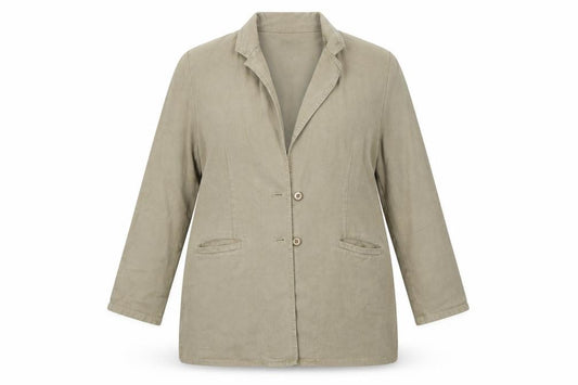 Front view of POH women’s green jacket, size UK 16