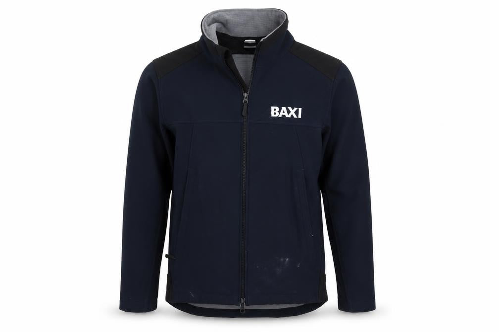 Front view of Russell men’s blue jacket, size S