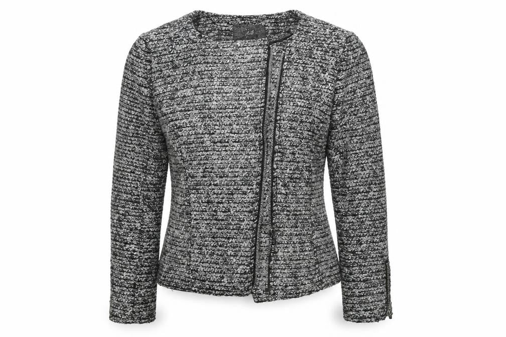 Front view of H&M women’s grey jacket, size UK 6