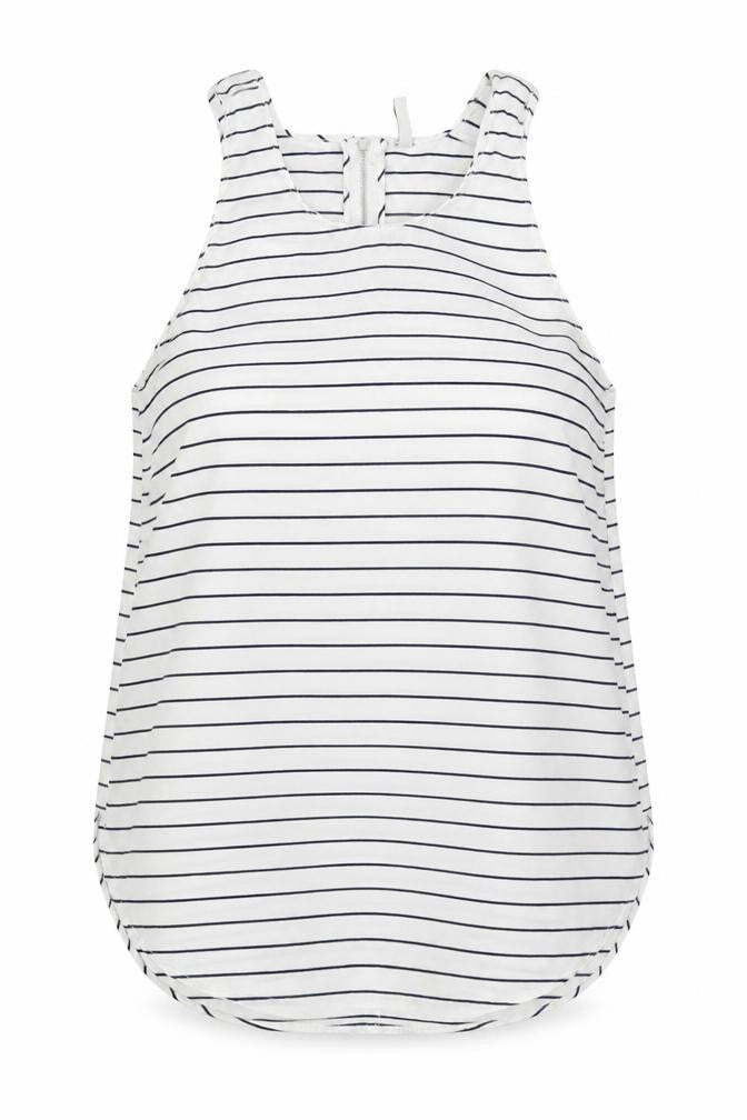 Front view of Stradivarius women’s white striped basic tank, size L