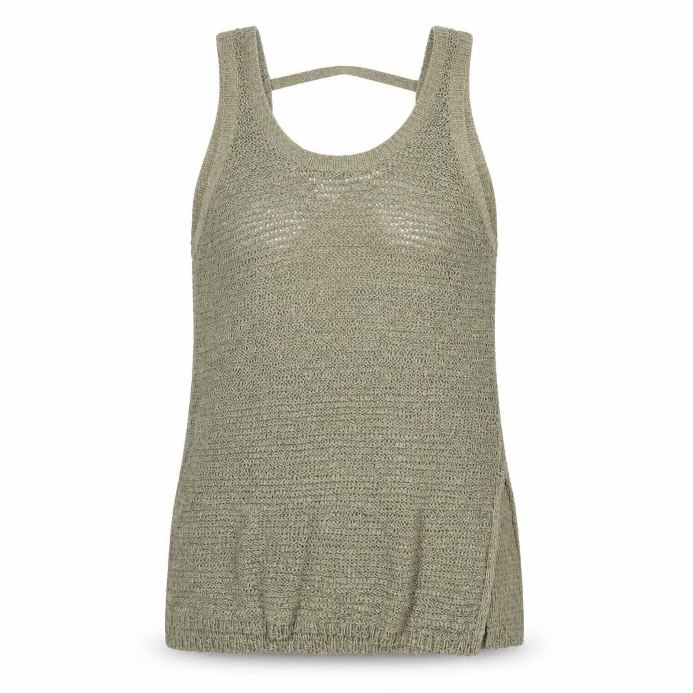 Front view of Lottie women’s green vest jumper, size UK 8