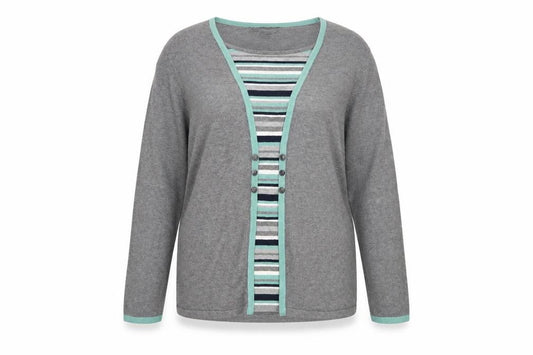 Front view of Bonmarché women’s multicoloured striped jumper, size UK 16