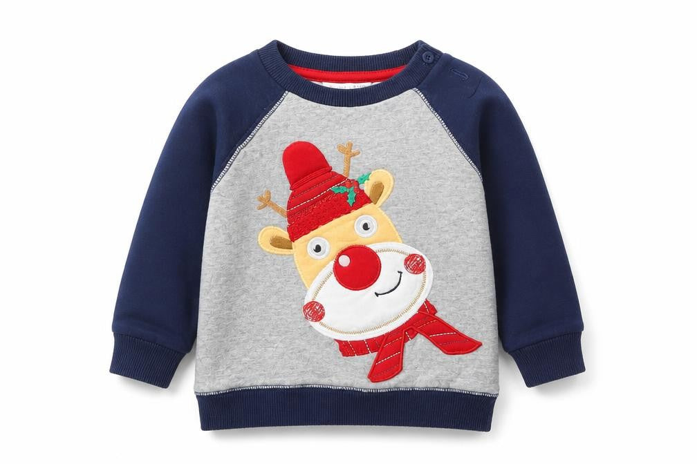 Front view of M&Co boys’ multicoloured jumper, size 9-12, months - christmas