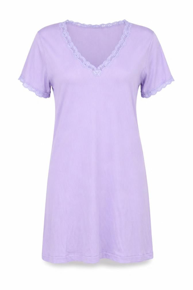 Front view of M&Co women’s purple striped mini, size S