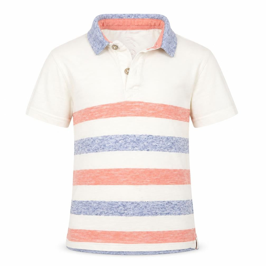 Front view of Matalan boys’ multicoloured striped basic polo, size 6, years