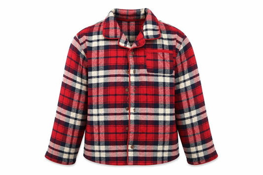 Front view of Next girls’ red plaid top pyjama top, size 10-11, years