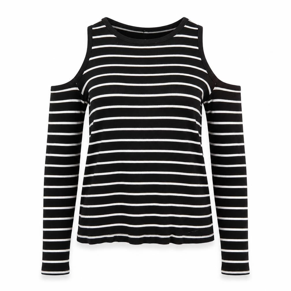 Front view of Divided by H&M women’s black striped jumper, size S