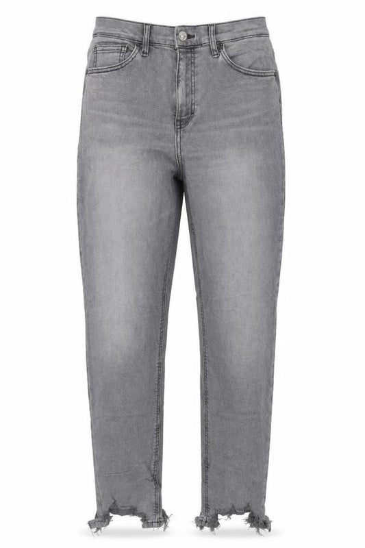 Front view of Topshop women’s grey denim straight jeans, size UK 26, in, 26-inch leg