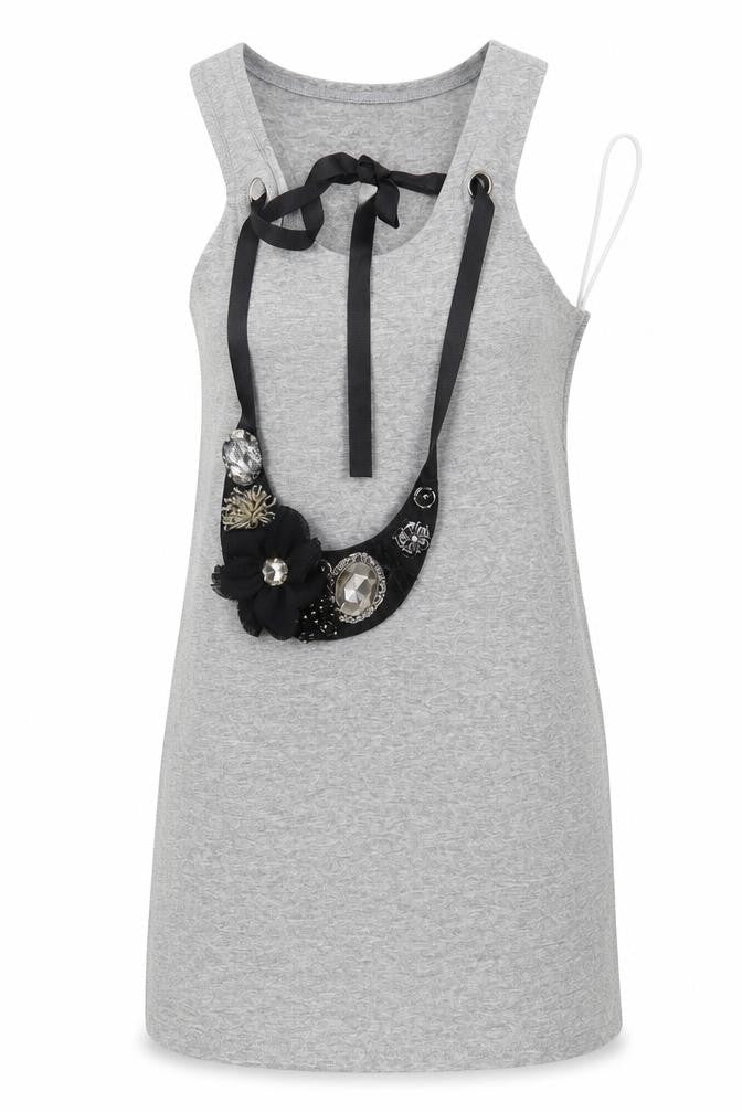 Front view of Miso women’s grey basic tank, size UK 10