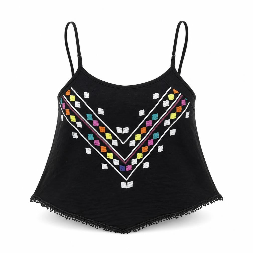Front view of Select women’s black cropped tank, size UK 12