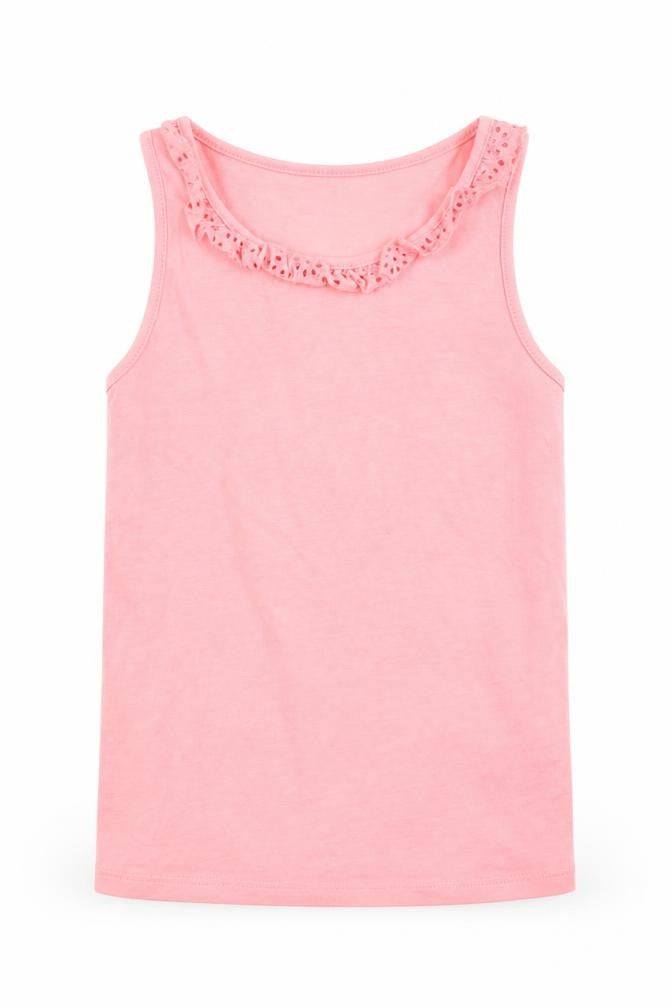 Front view of Nutmeg girls’ pink basic tank, size 7-8, years