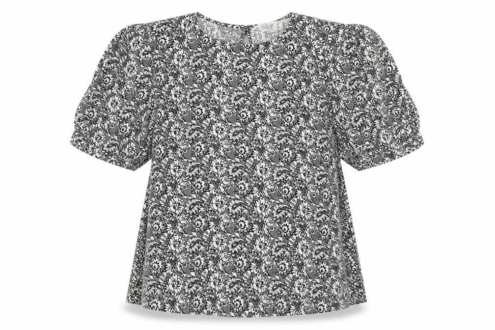Front view of Primark women’s black floral basic blouse, size UK 8