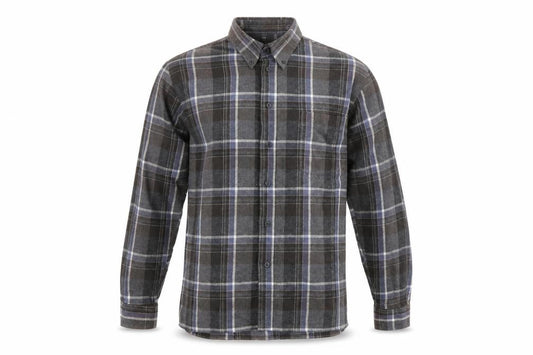 Front view of mc panthon men’s multicoloured check button-up, size M