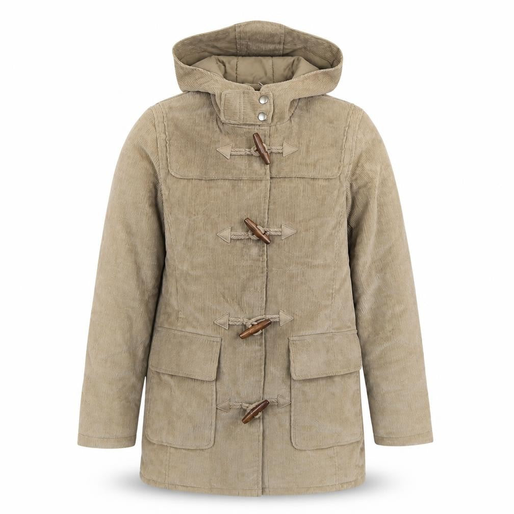 Front view of Preworn women’s beige overcoat coat, size UK 8