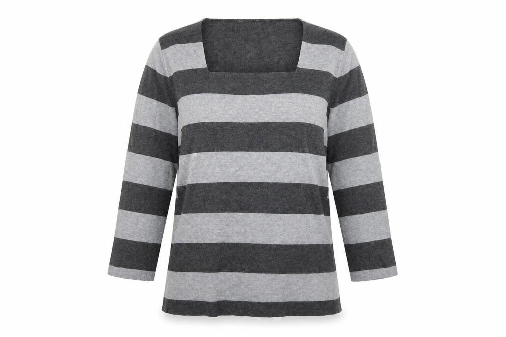 Front view of aw women’s multicoloured striped jumper, size UK 10