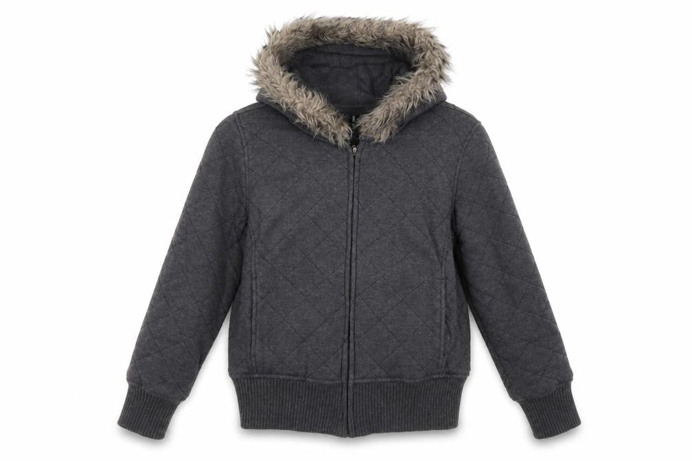 Front view of Marks & Spencer women’s grey rain coat coat, size UK 12