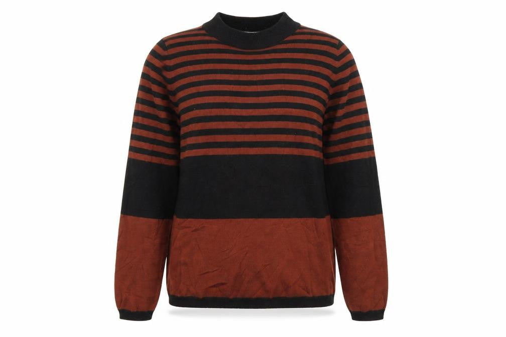 Front view of marks women’s brown geometric jumper, size UK 16