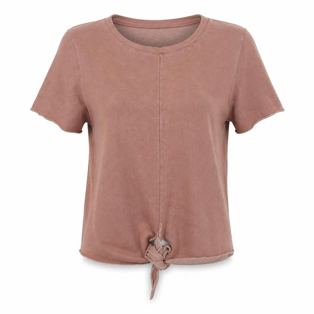 Front view of H&M women’s pink jersey basic t-shirt, size S