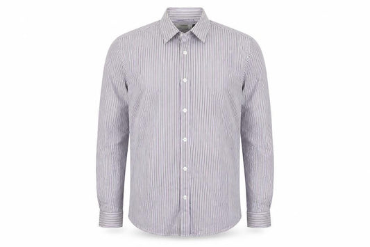 Front view of Topman men’s blue striped button-up, size M