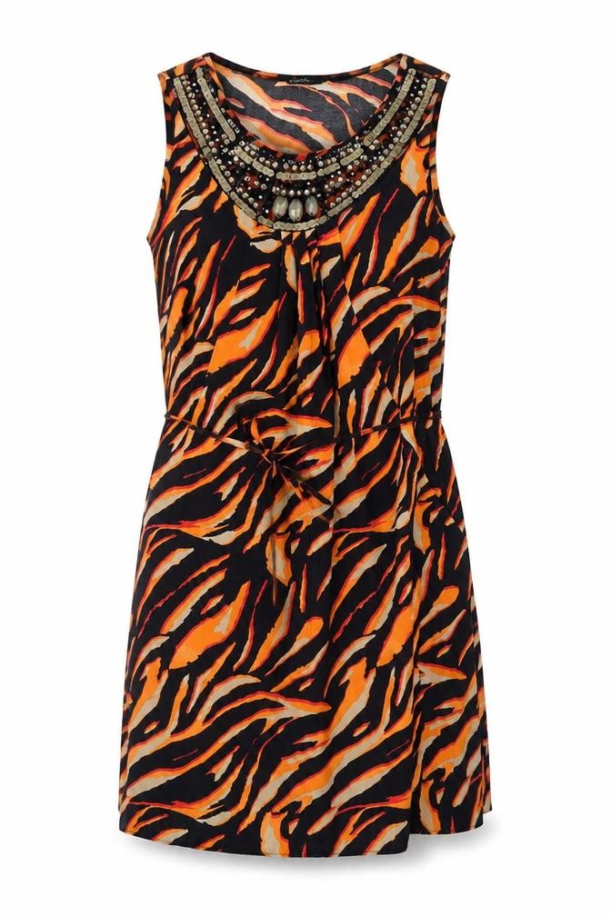Front view of Julien Macdonald women’s black animal print shift, size UK 12