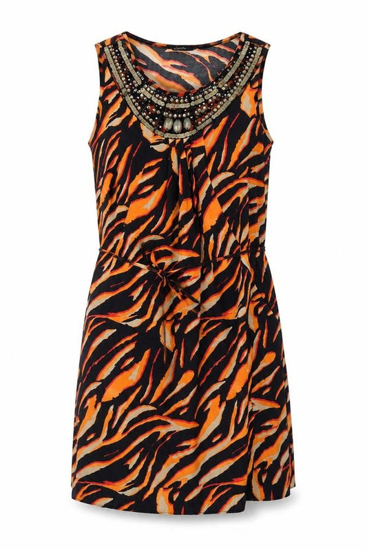 Front view of Julien Macdonald women’s black animal print shift, size UK 12