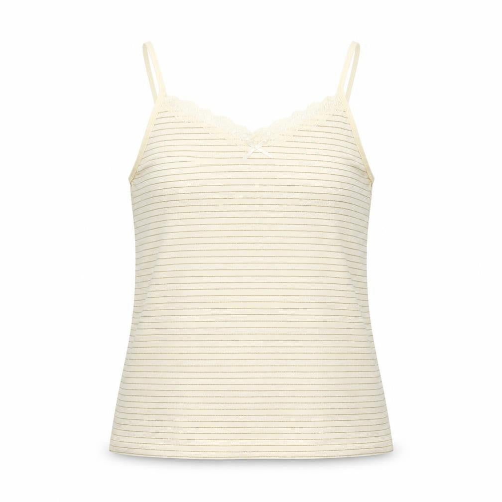 Front view of Preworn women’s ivory striped basic tank, size UK 14