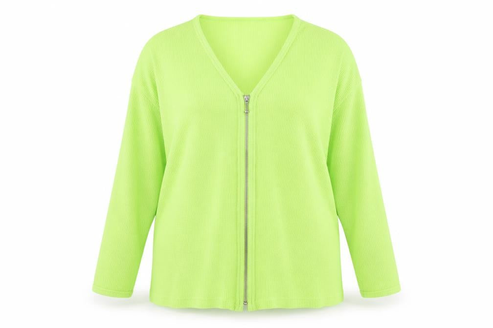 Front view of Preworn women’s green jacket, size UK 14