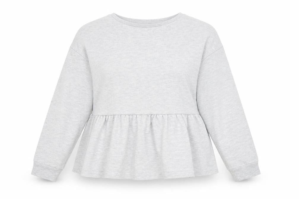 Front view of Papaya women’s grey pullover sweatshirt, size S