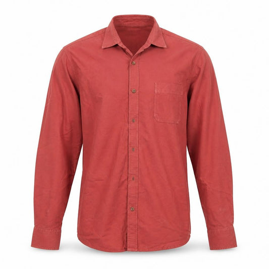 Front view of Easy men’s red button-up, size L