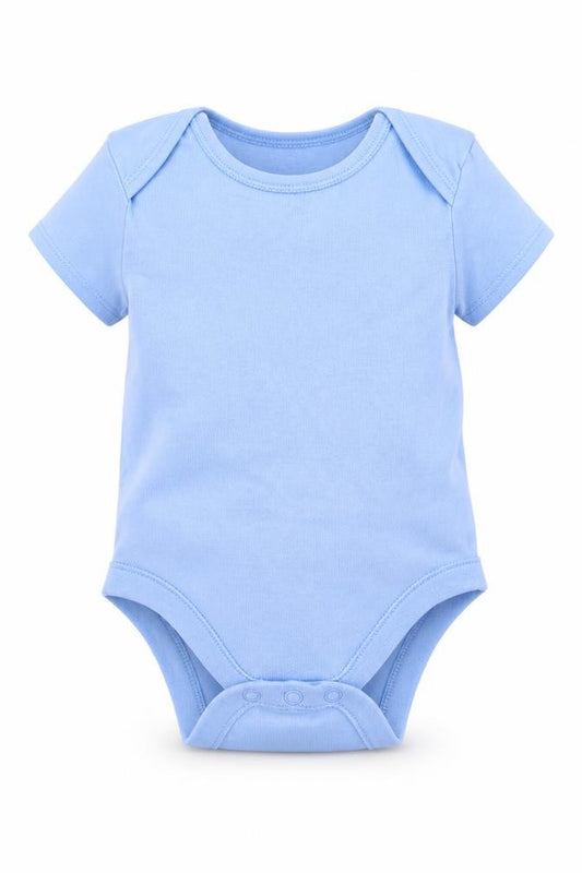 Front view of Primark Baby Blue Romper One-Piece, size 6-9, Months