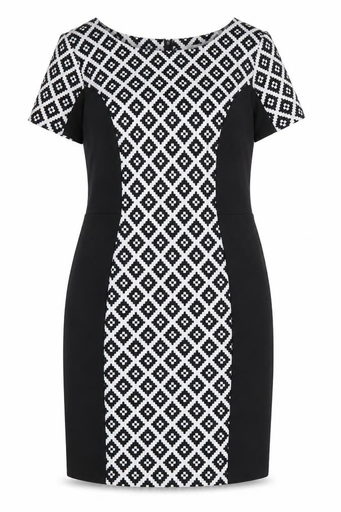 Front view of Peacocks women’s multicoloured geometric fit & flare, size UK 12